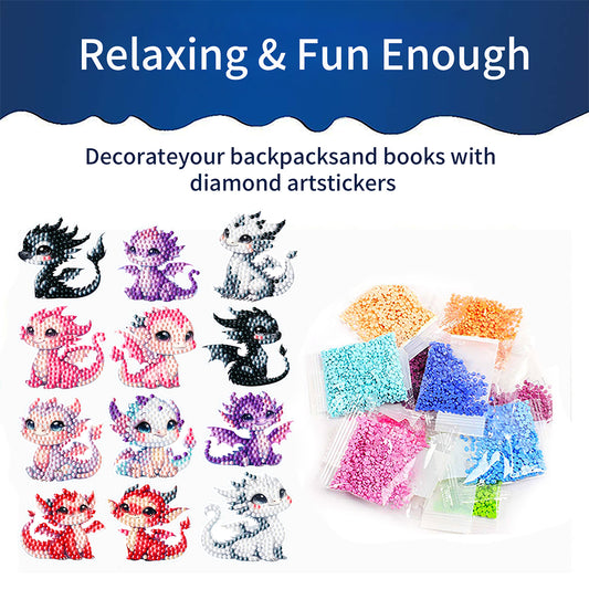 12Pcs Dragon Diamond Painting Sticker Rhinestone Stickers for Boy Girls Kid Gift