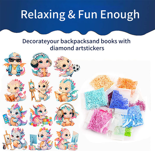 12Pcs Dragon Diamond Painting Sticker Rhinestone Stickers for Boy Girls Kid Gift