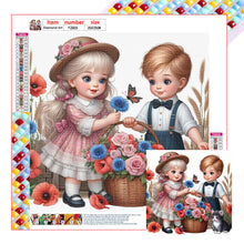 Load image into Gallery viewer, Diamond Painting - Full Square - Girl boy with cat and poppy flower (35*35CM)