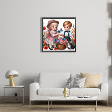 Load image into Gallery viewer, Diamond Painting - Full Square - Girl boy with cat and poppy flower (35*35CM)
