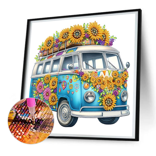 Diamond Painting - Partial Special Shaped - sunflower bus (30*30CM)