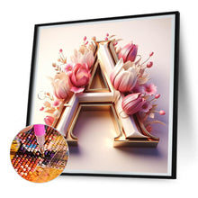 Load image into Gallery viewer, Diamond Painting - Full Round - pink flower letter A (30*30CM)