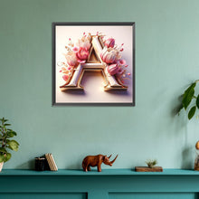 Load image into Gallery viewer, Diamond Painting - Full Round - pink flower letter A (30*30CM)