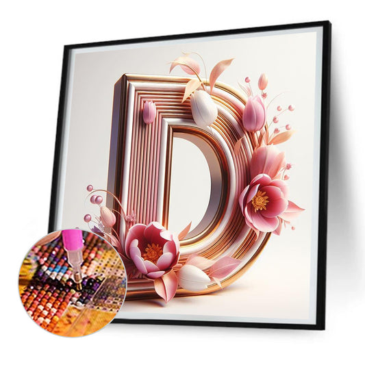 Diamond Painting - Full Round - pink flower letter D (30*30CM)