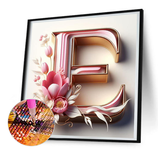 Diamond Painting - Full Round - Pink flower letter E (30*30CM)