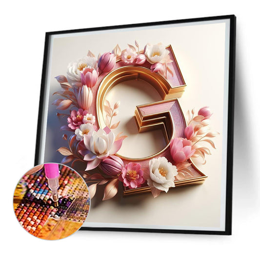 Diamond Painting - Full Round - pink flower letter G (30*30CM)