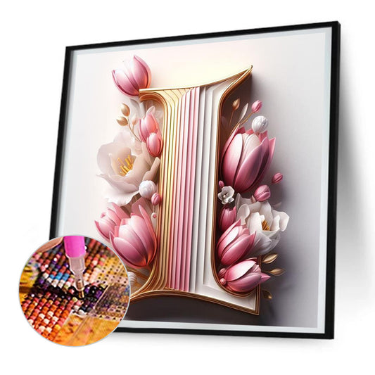 Diamond Painting - Full Round - Pink flower letter I (30*30CM)