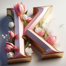 Load image into Gallery viewer, Diamond Painting - Full Round - pink flower letter K (30*30CM)