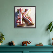 Load image into Gallery viewer, Diamond Painting - Full Round - pink flower letter K (30*30CM)