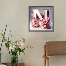 Load image into Gallery viewer, Diamond Painting - Full Round - pink flower letter N (30*30CM)