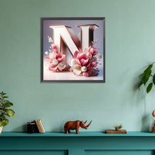 Load image into Gallery viewer, Diamond Painting - Full Round - pink flower letter N (30*30CM)