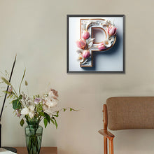 Load image into Gallery viewer, Diamond Painting - Full Round - pink flower letter P (30*30CM)