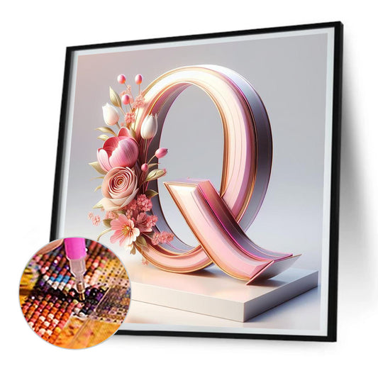 Diamond Painting - Full Round - Pink flower letter Q (30*30CM)