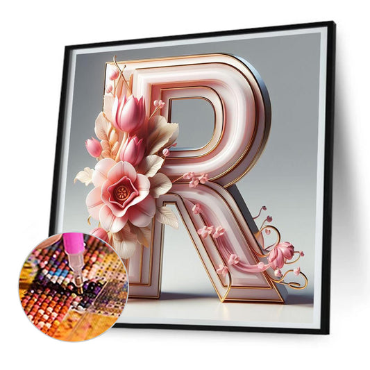 Diamond Painting - Full Round - Pink flower letter R (30*30CM)