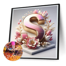 Load image into Gallery viewer, Diamond Painting - Full Round - pink flower letter S (30*30CM)