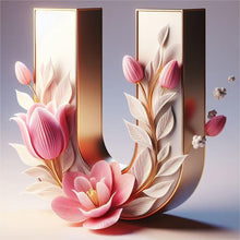 Load image into Gallery viewer, Diamond Painting - Full Round - Pink flower letter U (30*30CM)