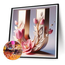 Load image into Gallery viewer, Diamond Painting - Full Round - Pink flower letter U (30*30CM)