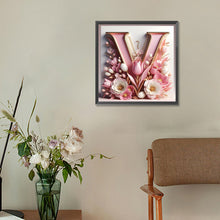 Load image into Gallery viewer, Diamond Painting - Full Round - Pink flower letter V (30*30CM)