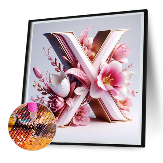 Diamond Painting - Full Round - pink flower letter S (30*30CM)