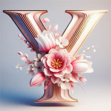Load image into Gallery viewer, Diamond Painting - Full Round - pink flower letter Y (30*30CM)