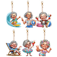Load image into Gallery viewer, 6Pcs Double Side Optimistic Old Lady Diamond Art Craft Keychain DIY Crafts Decor