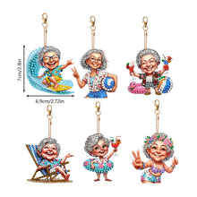 Load image into Gallery viewer, 6Pcs Double Side Optimistic Old Lady Diamond Art Craft Keychain DIY Crafts Decor