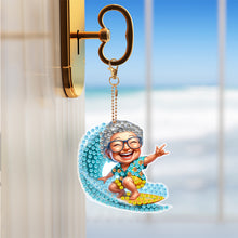 Load image into Gallery viewer, 6Pcs Double Side Optimistic Old Lady Diamond Art Craft Keychain DIY Crafts Decor