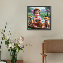 Load image into Gallery viewer, Diamond Painting - Full Round - Lotus pond lotus puppy girl (30*30CM)