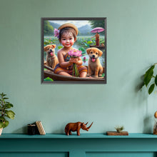 Load image into Gallery viewer, Diamond Painting - Full Round - Lotus pond lotus puppy girl (30*30CM)