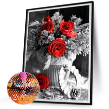 Load image into Gallery viewer, Diamond Painting - Full Round - black and white red rose (30*40CM)