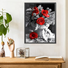 Load image into Gallery viewer, Diamond Painting - Full Round - black and white red rose (30*40CM)