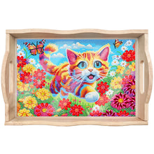 Load image into Gallery viewer, Wooden Cat 5D DIY Diamond Painting Serving Tray Diamond Painting Tray Handicraft