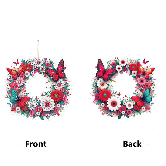 PVC Double Sided Special Shaped Flower Diamond Art Painting Wreath Hanging Sign