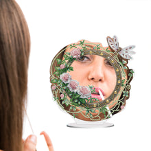 Load image into Gallery viewer, Acrylic Flowers Dragonfly DIY Diamond Art Mirror Crystal Diamond Painting Mirror