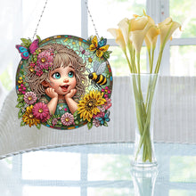 Load image into Gallery viewer, Double Sided Special Shape Cute Girl Diamond Art Pendant for Garden Window Decor