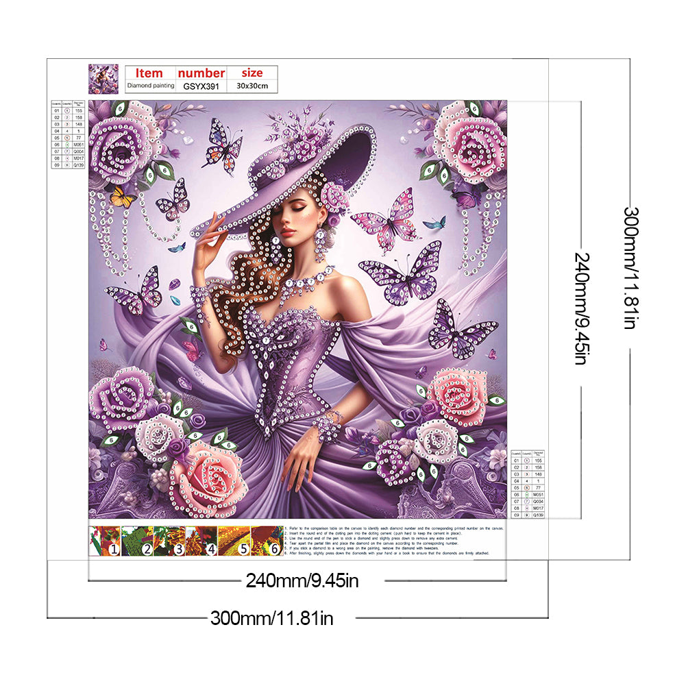 Diamond Painting - Partial Special Shaped - top hat lady (30*30CM)