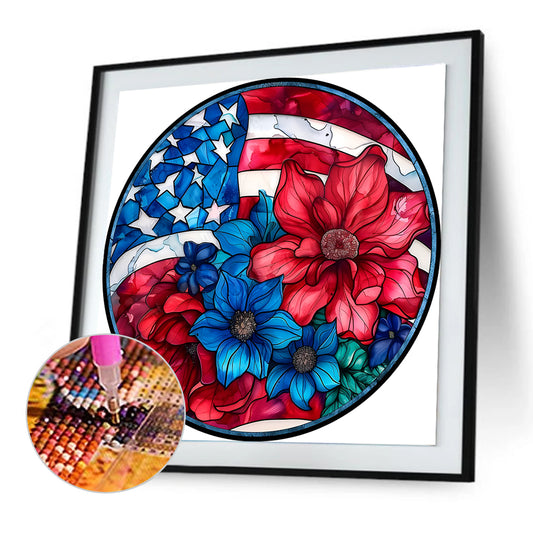 Diamond Painting - Full Round - round sign american flag (30*30CM)