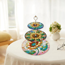Load image into Gallery viewer, 3 Tier Acrylic Sunflower Pattern 5D DIY Diamond Painting Serving Tray Home Decor