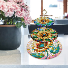 Load image into Gallery viewer, 3 Tier Acrylic Sunflower Pattern 5D DIY Diamond Painting Serving Tray Home Decor