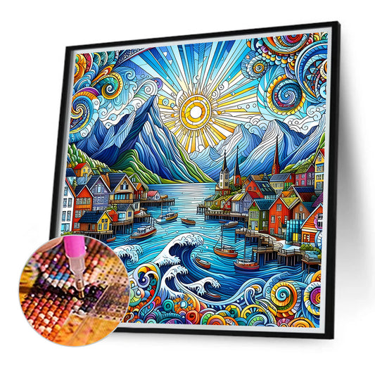 Diamond Painting - Full Round - abstract color houses (40*40CM)