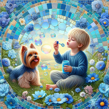 Load image into Gallery viewer, Diamond Painting - Full Round - Boy and dog blowing bubbles (30*30CM)