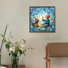 Load image into Gallery viewer, Diamond Painting - Full Round - Boy and dog blowing bubbles (30*30CM)