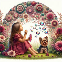 Load image into Gallery viewer, Diamond Painting - Full Round - girl in red dress and dog (30*30CM)