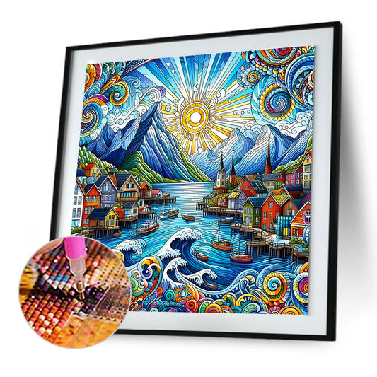 Diamond Painting - Full Round - abstract color houses (50*50CM)