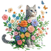 Load image into Gallery viewer, Diamond Painting - Partial Special Shaped - cat and flower (30*30CM)