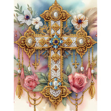 Load image into Gallery viewer, Diamond Painting - Partial Special Shaped - cross and flowers (30*30CM)