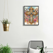 Load image into Gallery viewer, Diamond Painting - Partial Special Shaped - cross and flowers (30*30CM)