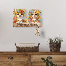 Load image into Gallery viewer, Wooden Cat & Flower Diamond Art Hanging Hooks 3 Hooks Diamond Painting Hook Rail