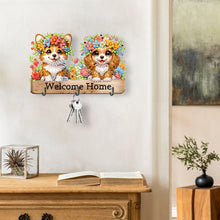 Load image into Gallery viewer, Wooden Cat & Flower Diamond Art Hanging Hooks 3 Hooks Diamond Painting Hook Rail