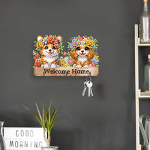 Load image into Gallery viewer, Wooden Cat & Flower Diamond Art Hanging Hooks 3 Hooks Diamond Painting Hook Rail